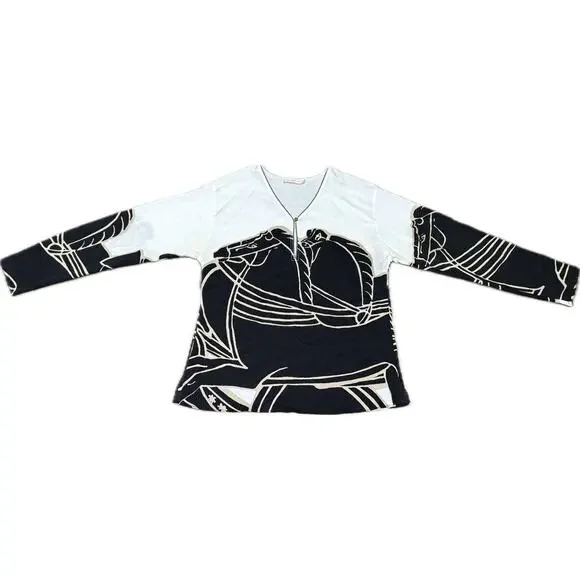 Tory Burch Shirt Women's Size 6 Black White Horse Trocadero Blouse - Picture 9 of 11